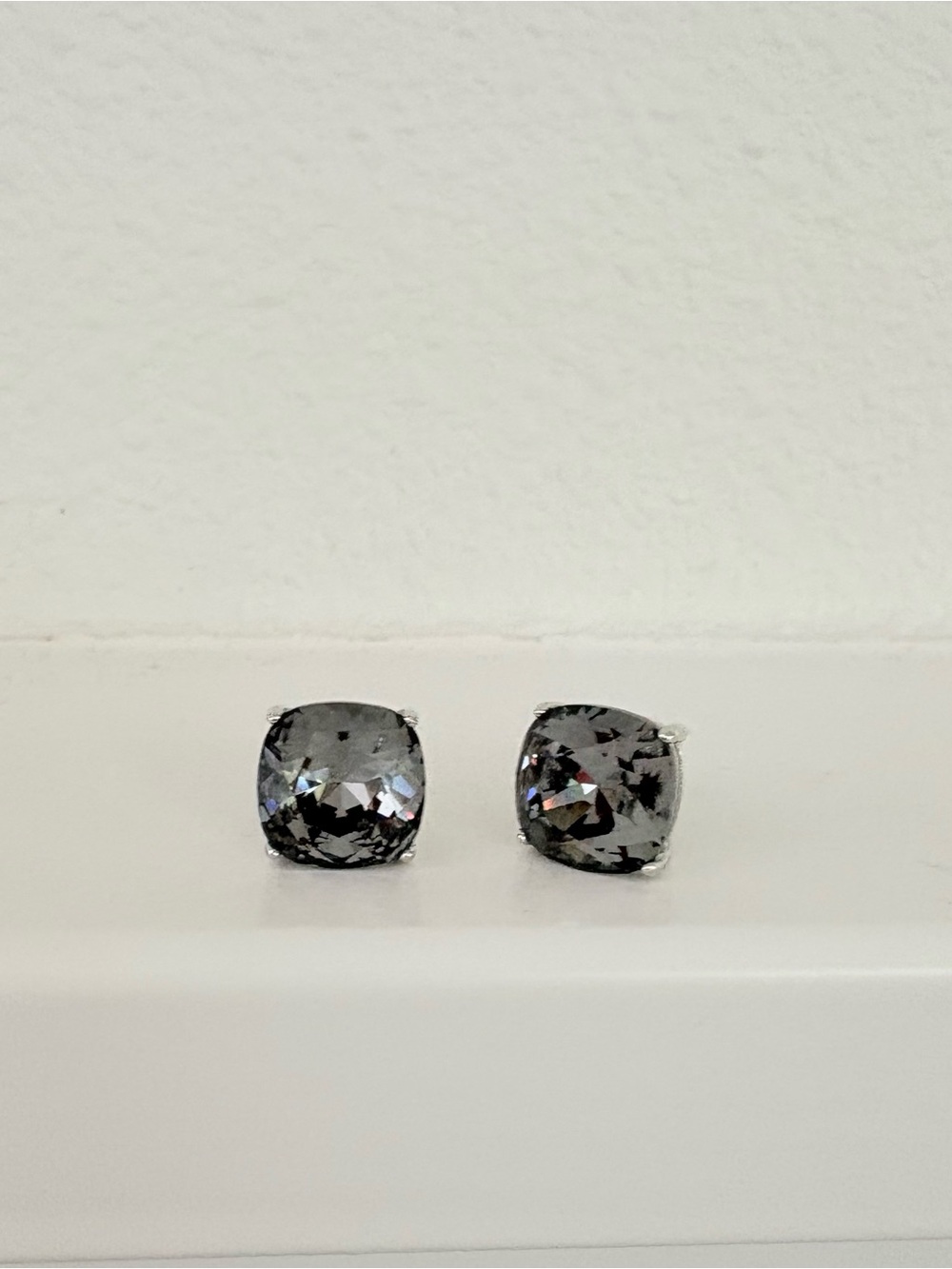 Origami Owl The Clara Hematite Square Stud Earring Silver Swarovski Crystals